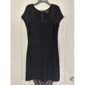White House Black Market Black Dress Stretchy Bodycon Square Neck Women Size Med